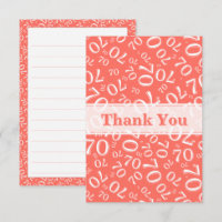 Thank You 70 Birthday Number Pattern Coral/White