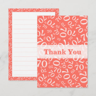 Thank You 70 Birthday Number Pattern Coral/White Card