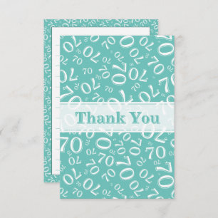 Thank You 70 Birthday Number Pattern Teal/White