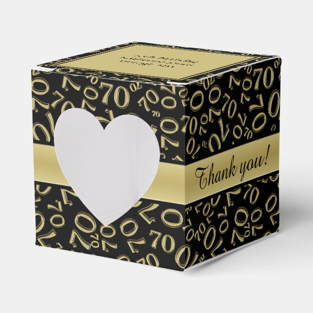 Thank you 70th Birthday Gold/Black Number Pattern Favor Box (Front Side)