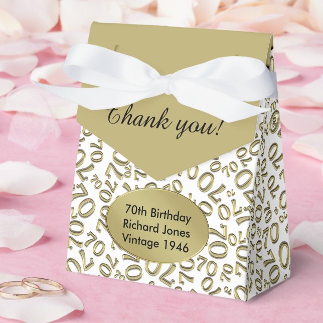 Thank You 70th Birthday Gold/White Number Pattern Favor Box (Wedding)