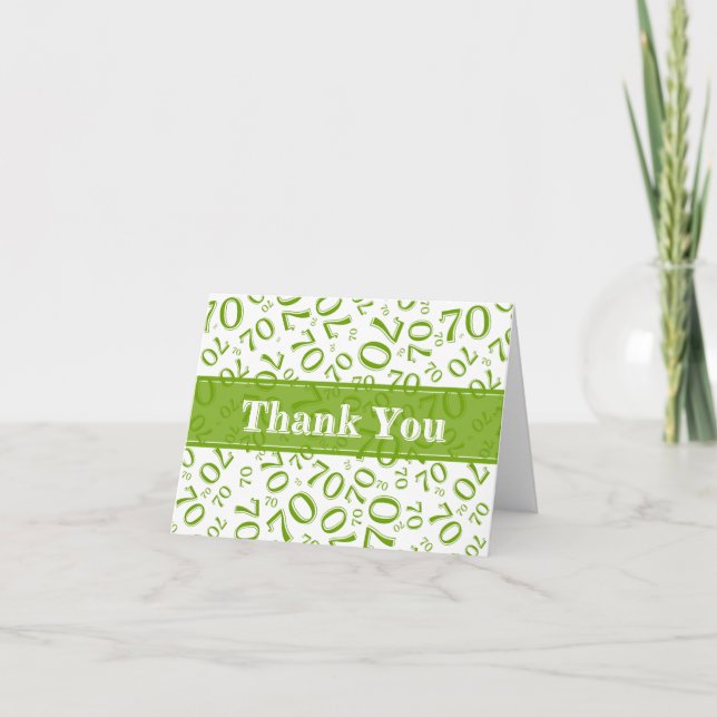 Thank You 70th Birthday Number Pattern Green/White (Front)
