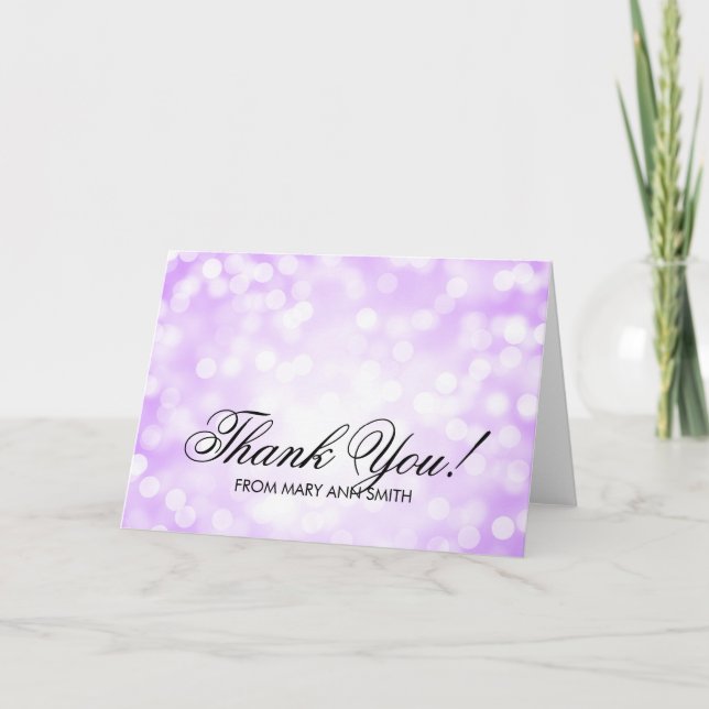 "Thank you" 70th Birthday Purple Glitter Lights Thank You Card (Front)