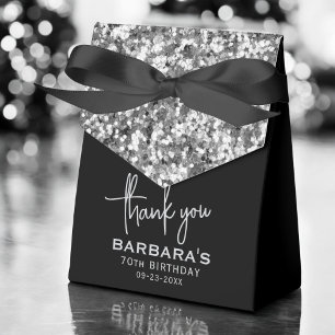 Thank You 70th Birthday Silver Glitter Monogram Favor Box