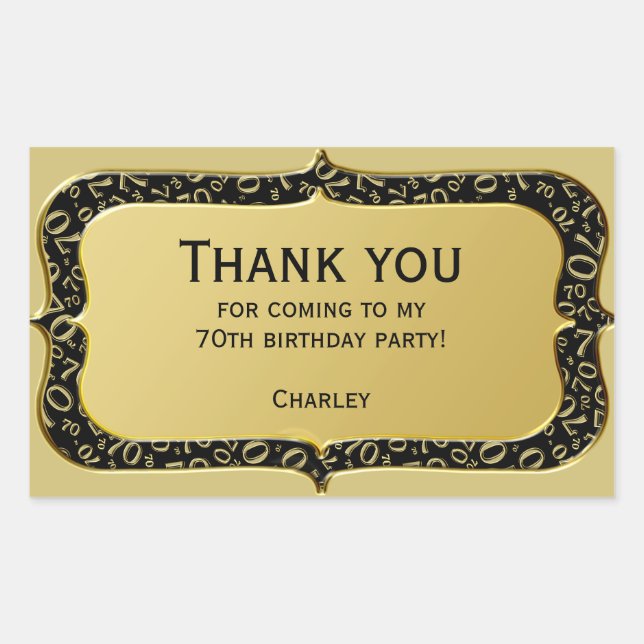Thank You - 70th Number Pattern Gold and Black Sticker (Front)