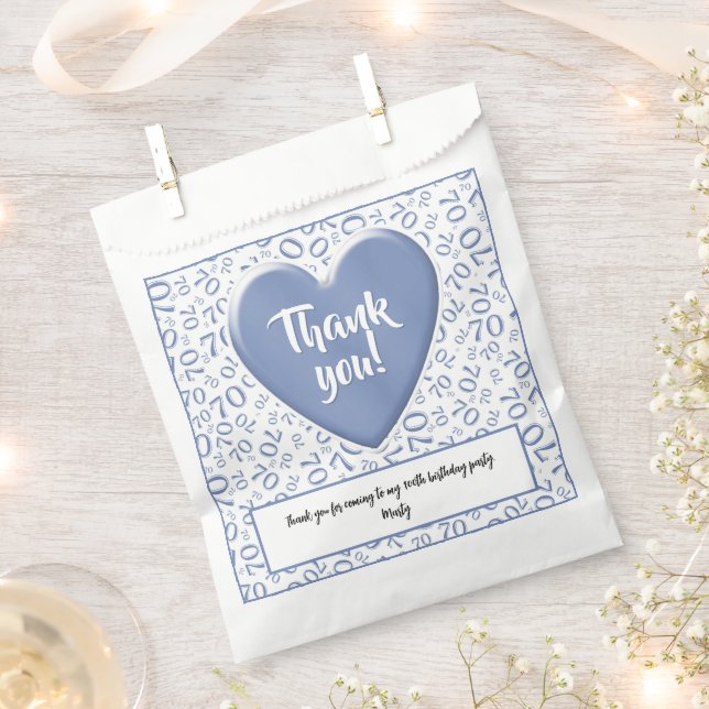 Thank You 70th Random Number Pattern Blue/White Favour Bag (Clipped)