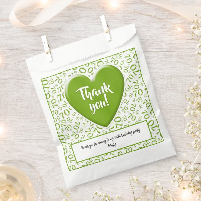 Thank You 70th Random Number Pattern Green/White Favour Bag (Clipped)