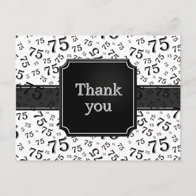 Thank You 75 Number Pattern Black/White Postcard (Front)