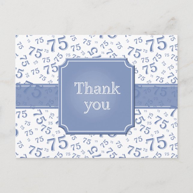 Thank You 75 Number Pattern Blue/White Postcard (Front)