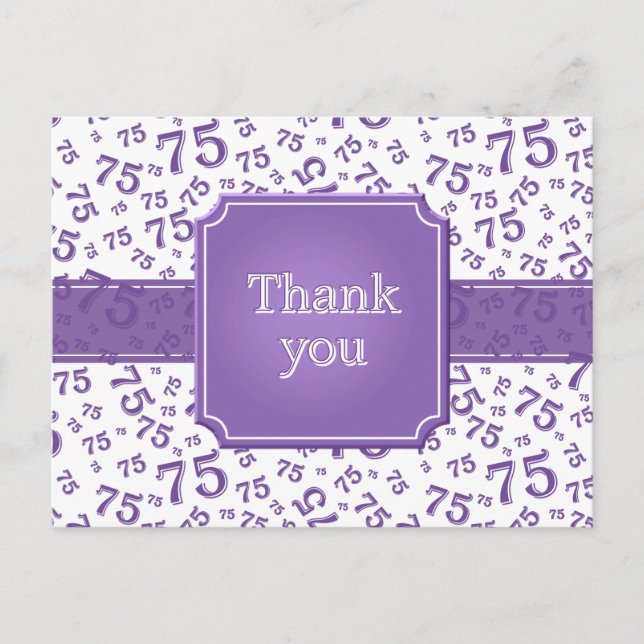 Thank You 75 Number Pattern Purple/White Postcard (Front)