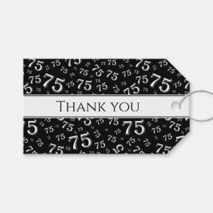 "Thank you" 75th Number Pattern Black/White Gift Tags