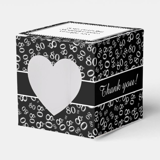 "Thank you" 80th Birthday Black Number Pattern Favor Box (Front Side)