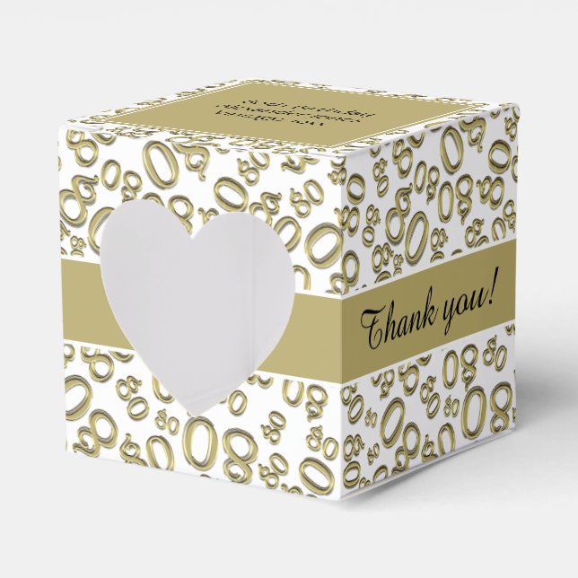 "Thank you" 80th Birthday Gold Number Pattern Favor Box (Front Side)