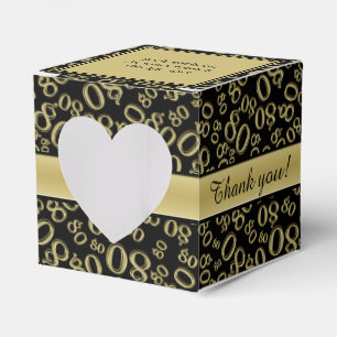 "Thank you": 80th Birthday Party Gold/Black  Theme Favor Box