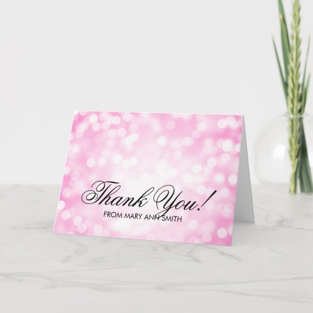"Thank you" 80th Birthday Pink Glitter Lights Thank You Card (Front)