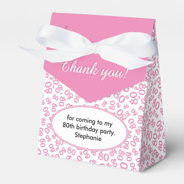 Thank You 80th Birthday Pink/White Number Pattern Favor Box (Front Side)