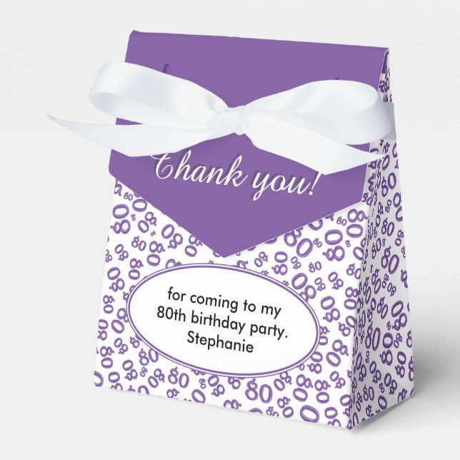 Thank You 80th Birthday Purple Number Pattern Favor Box (Front Side)