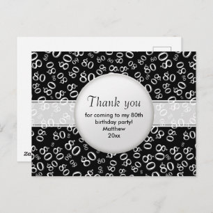 Thank You 80th Black/White Birthday Number Pattern Postcard