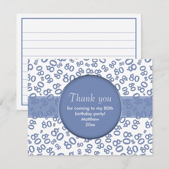 Thank You: 80th Blue/White Bday Number Pattern (Front/Back)