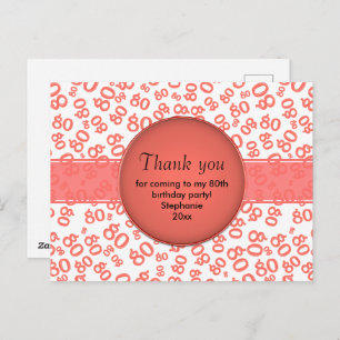 Thank You: 80th Coral/White Number Pattern Postcard