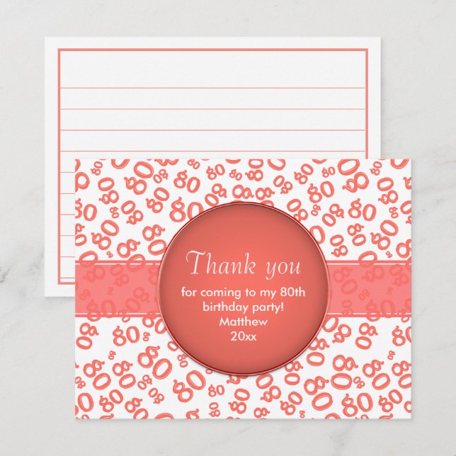 Thank You: 80th Coral/White Random Number Pattern (Front/Back)