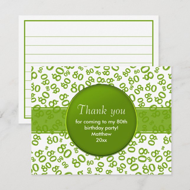 Thank You: 80th Green/White Bday Number Pattern (Front/Back)