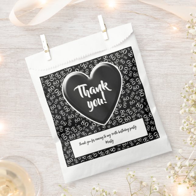 Thank You 80th Random Number Pattern Black/White Favour Bag (Clipped)