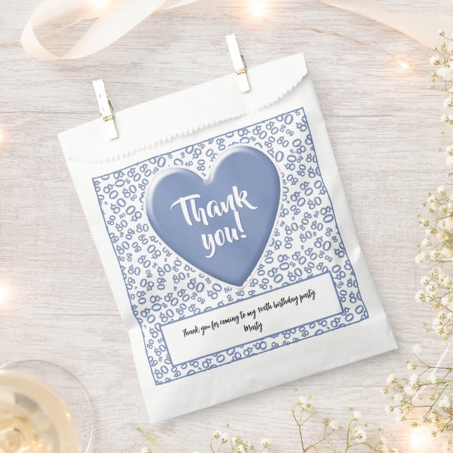 Thank You 80th Random Number Pattern Blue/White Favour Bag (Clipped)
