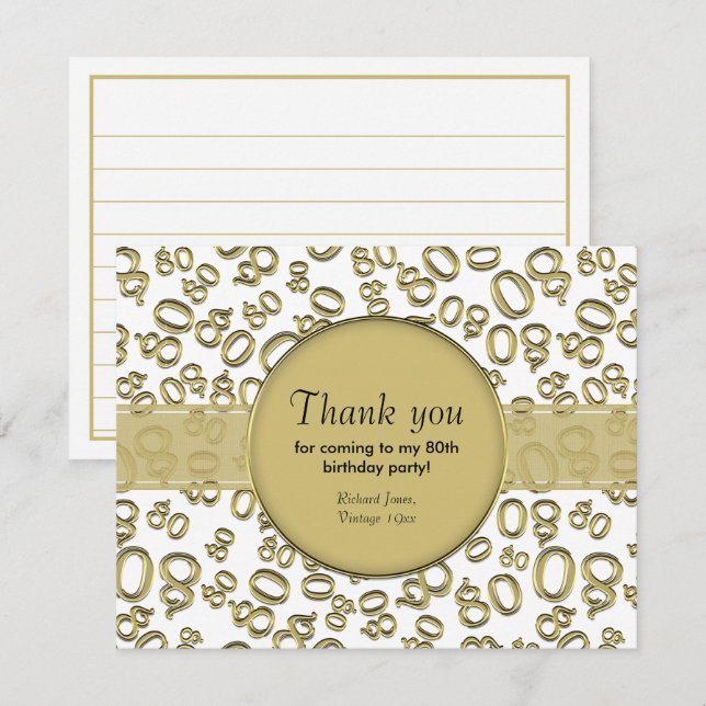 Thank You: 80th White/Gold Bday Number Pattern (Front/Back)