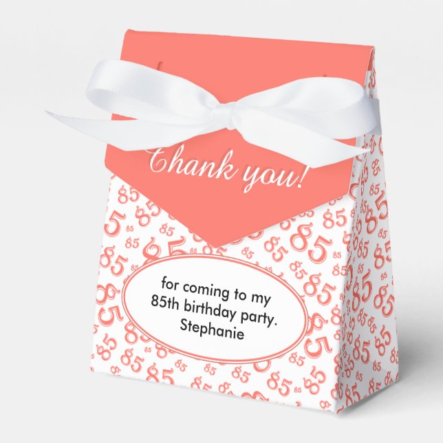 Thank You 85th Coral/White Random Number Pattern Favor Box (Front Side)