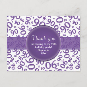 Thank You 90 Purple/White Birthday Number Pattern Postcard