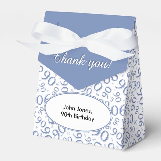 Thank You 90th Birthday Blue/White Pattern Favor Box (Front Side)
