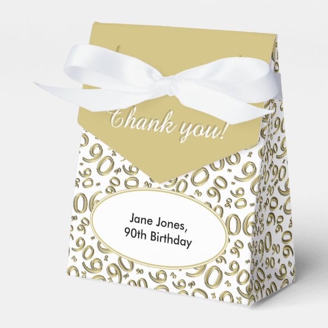 Thank You 90th Birthday Gold/White Pattern Favor Box (Front Side)