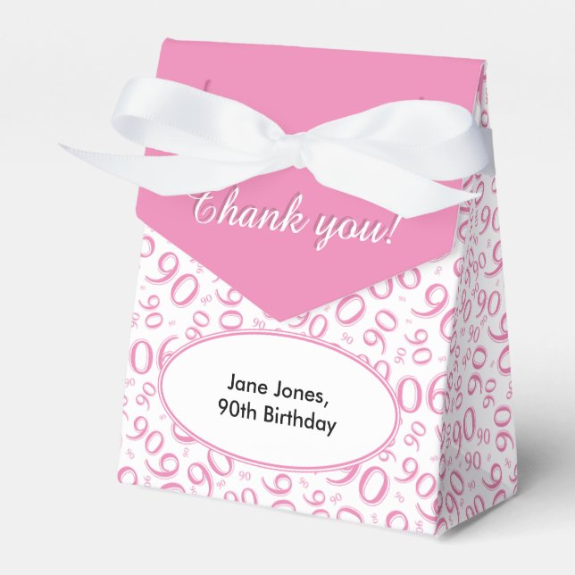 Thank You 90th Birthday Pink/White Pattern Favor Box (Front Side)