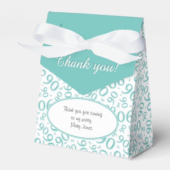 Thank You 90th Birthday Teal/White Pattern Favor Box (Front Side)