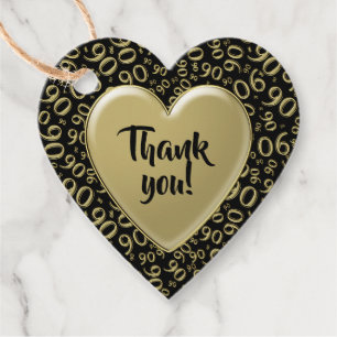 Thank You 90th Cool Number Pattern Gold and Black Favour Tags
