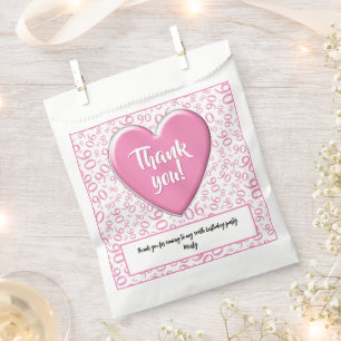 Thank You 90th Random Number Pattern Pink/White Favour Bag