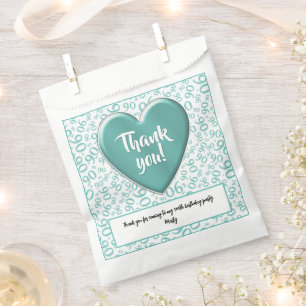 Thank You 90th Random Number Pattern Teal/White Favour Bag