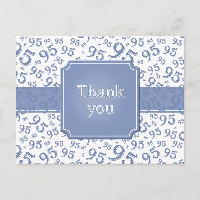 Thank You 95 Number Pattern Blue/White Postcard (Front)