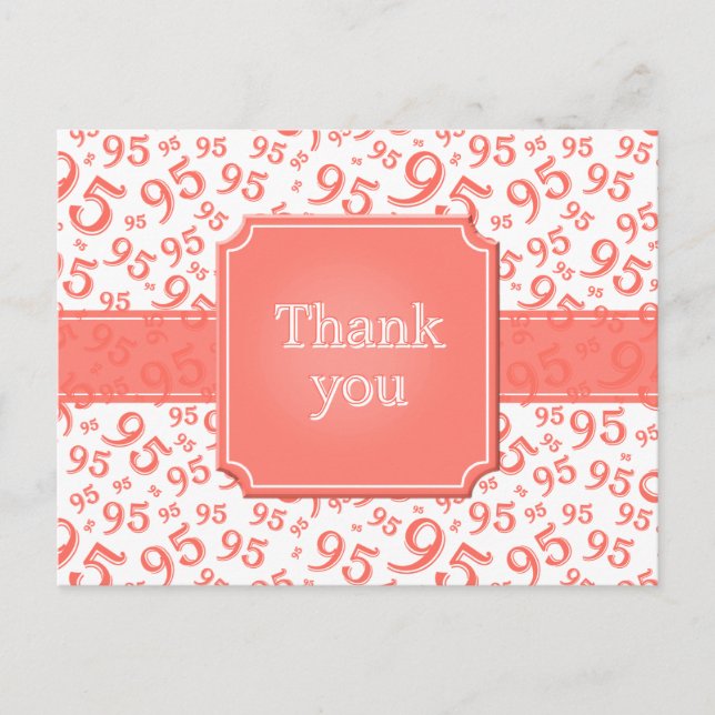 Thank You 95 Number Pattern Coral/White Postcard (Front)
