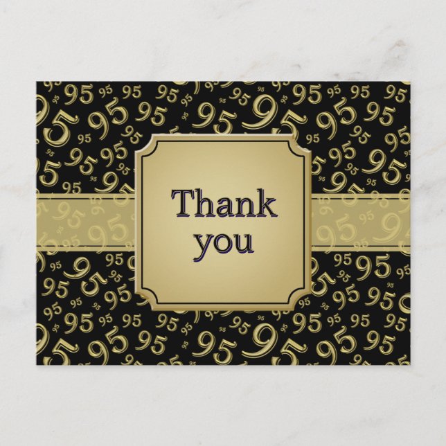 Thank You 95 Number Pattern Gold/Black Postcard (Front)