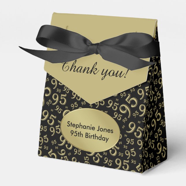 Thank You 95th Birthday Black/Gold Number Pattern Favor Box (Front Side)