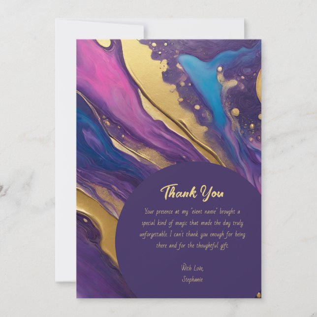 Thank You-Abstract Flow Art- Fuchsia and Gold- Invitation (Front)