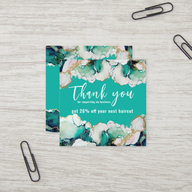 Thank You Abstract Green Elegant Business  Square Business Card (Front/Back In Situ)