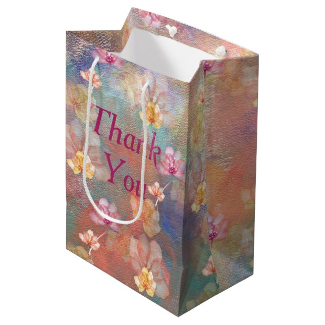 Thank You Abstract Paint and Flowers Medium Gift Bag (Front Angled)
