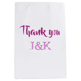 Thank you add couple name initial letter PURPLE PI Medium Gift Bag