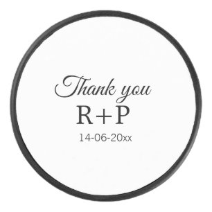 Thank you add couple name initial letter text date hockey puck