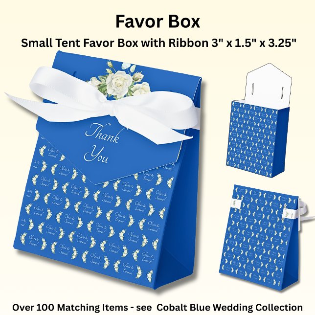 Thank You, & Add Your Names Cobalt Blue & White Favor Box (Creator Uploaded)