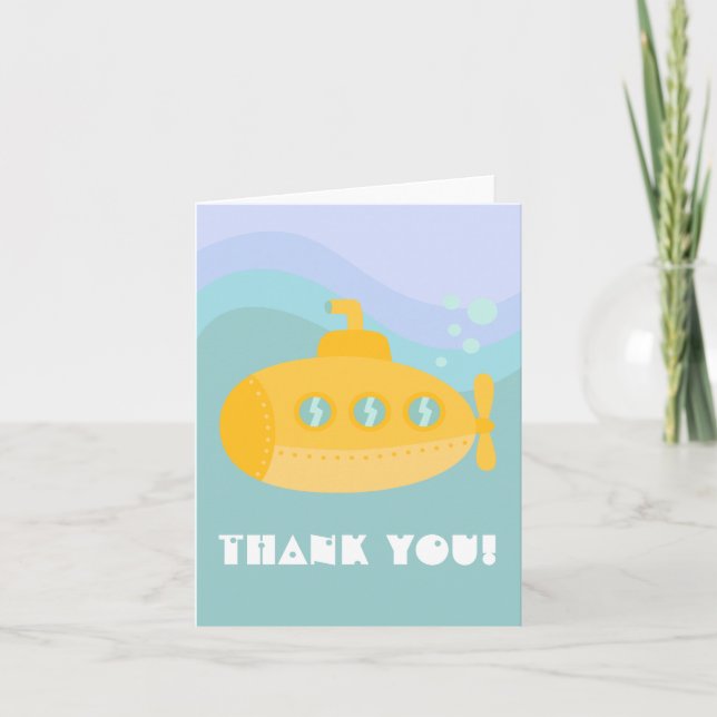 Thank you - Adorable Yellow Submarine Underwater Card (Front)