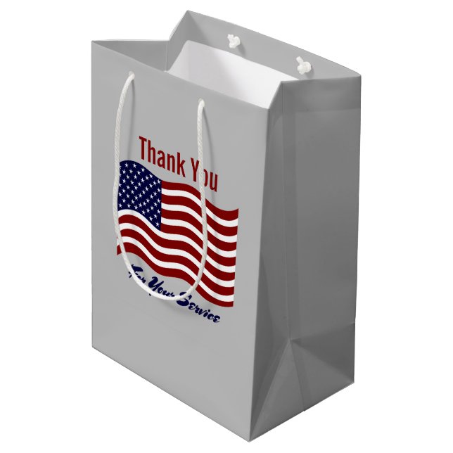 Thank You American Flag Veteran's Medium Gift Bag (Back Angled)